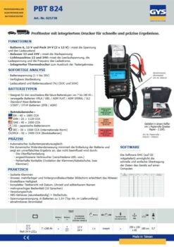 GYS BATTERIETESTER PBT824 -Start / Stopp - 025738 8 GYS BATTERIETESTER PBT824 -Start / Stopp - 025738 -Nilfisks Geschaft 025738 PBT824 TM